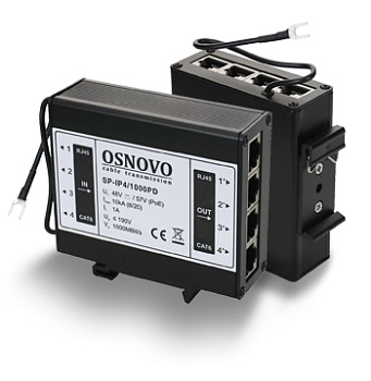 OSNOVO - Грозозащита IP-сети на DIN-рейку с защитой 4 портов<